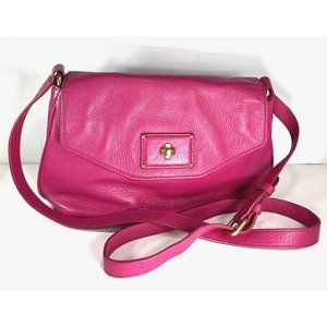 Marc by Marc Jacobs Vintage Fuchsia Pink Leather Spell Out Lining Crossbody Bag